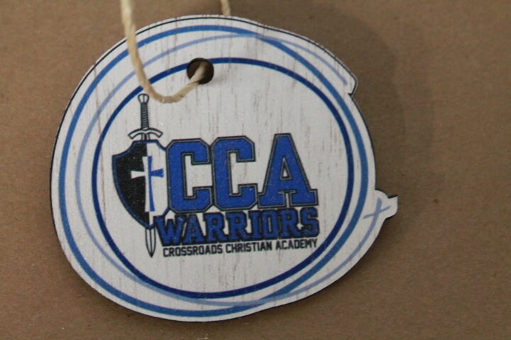 Crossroads Christian CCA Private School Academy Printed Logo Warriors Keychain Decoration Décor Wood Circle Sign Gift