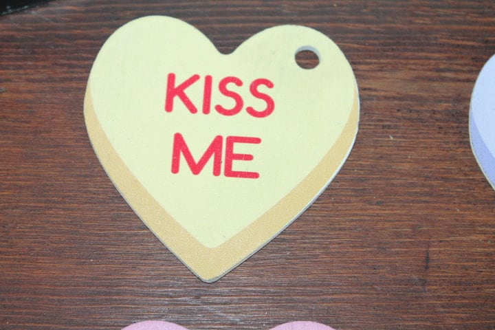 Conversation Hearts Ornament Keychain Heart Shaped Cute Choice of Phrase Pastel Valentines Day Giftable Wooden Printed