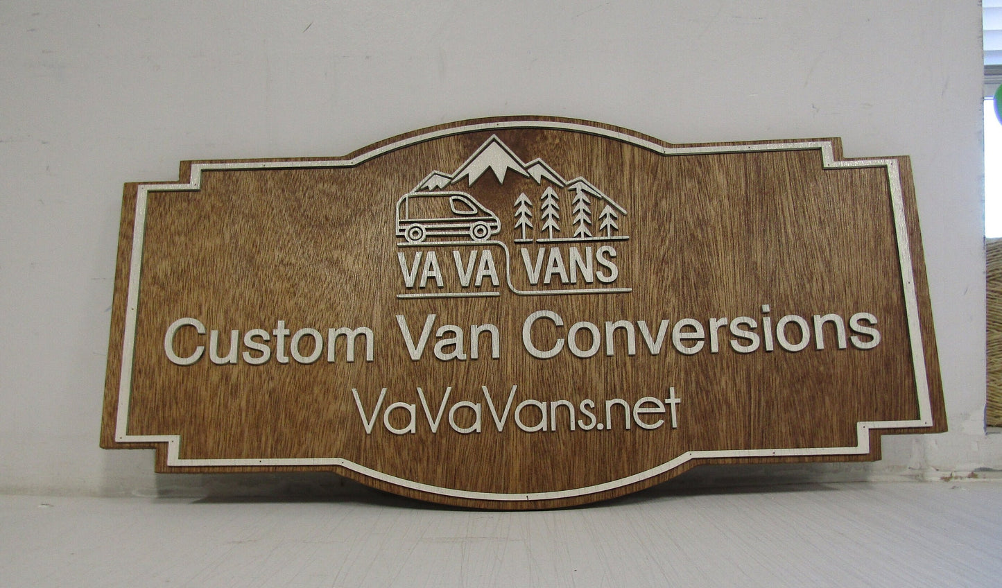 Custom Handmade Wood Sign for Outdoor Indoor Hanging Personalized Commercial Signage Van Vehicle Business Sign Raised Text Handmade