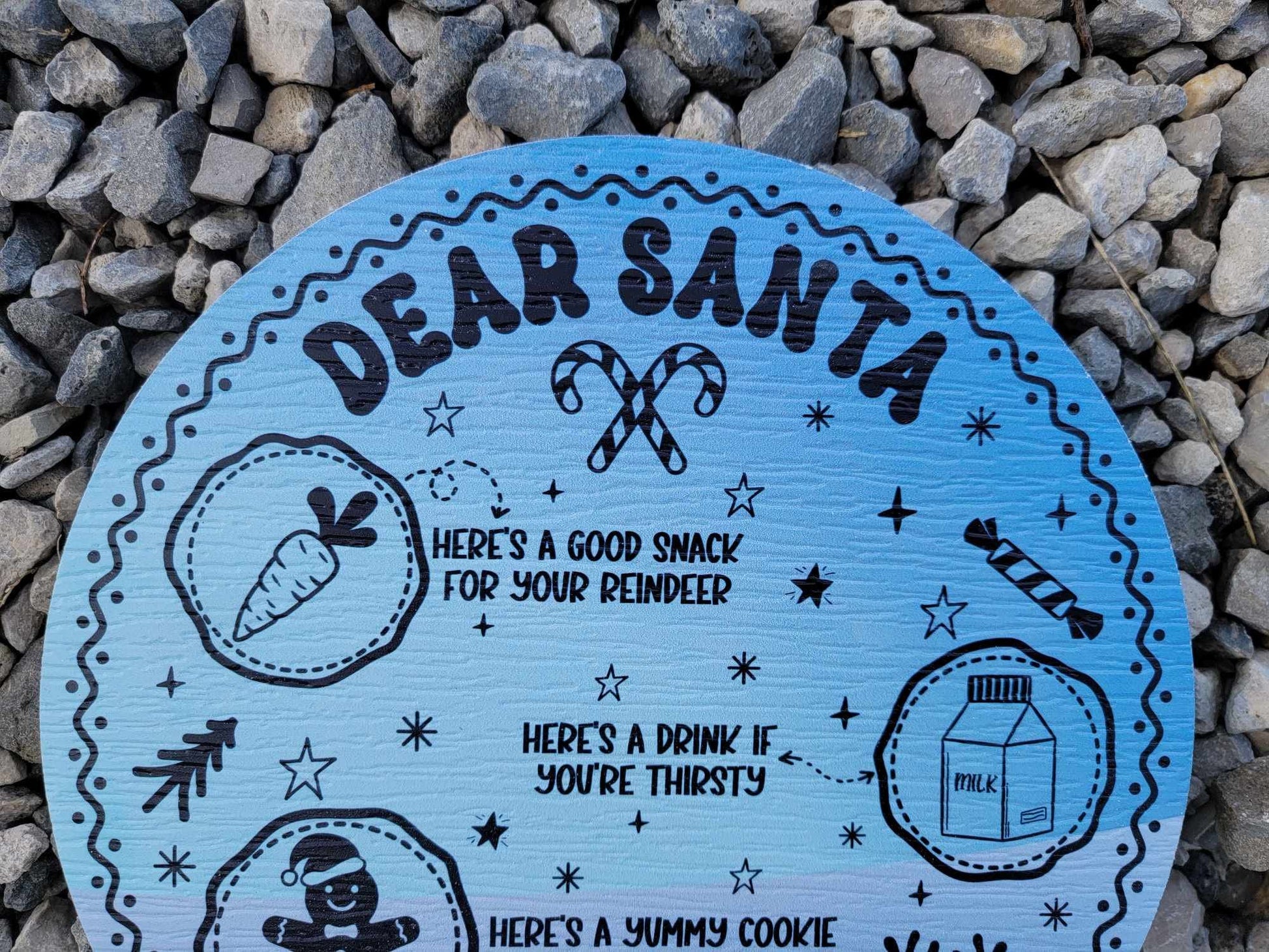 Dear Santa Tray Round Blue Cookies Milk Reindeer Carrot PVC Printed Christmas Day Treat Gift Snack Plate Leave for Santa