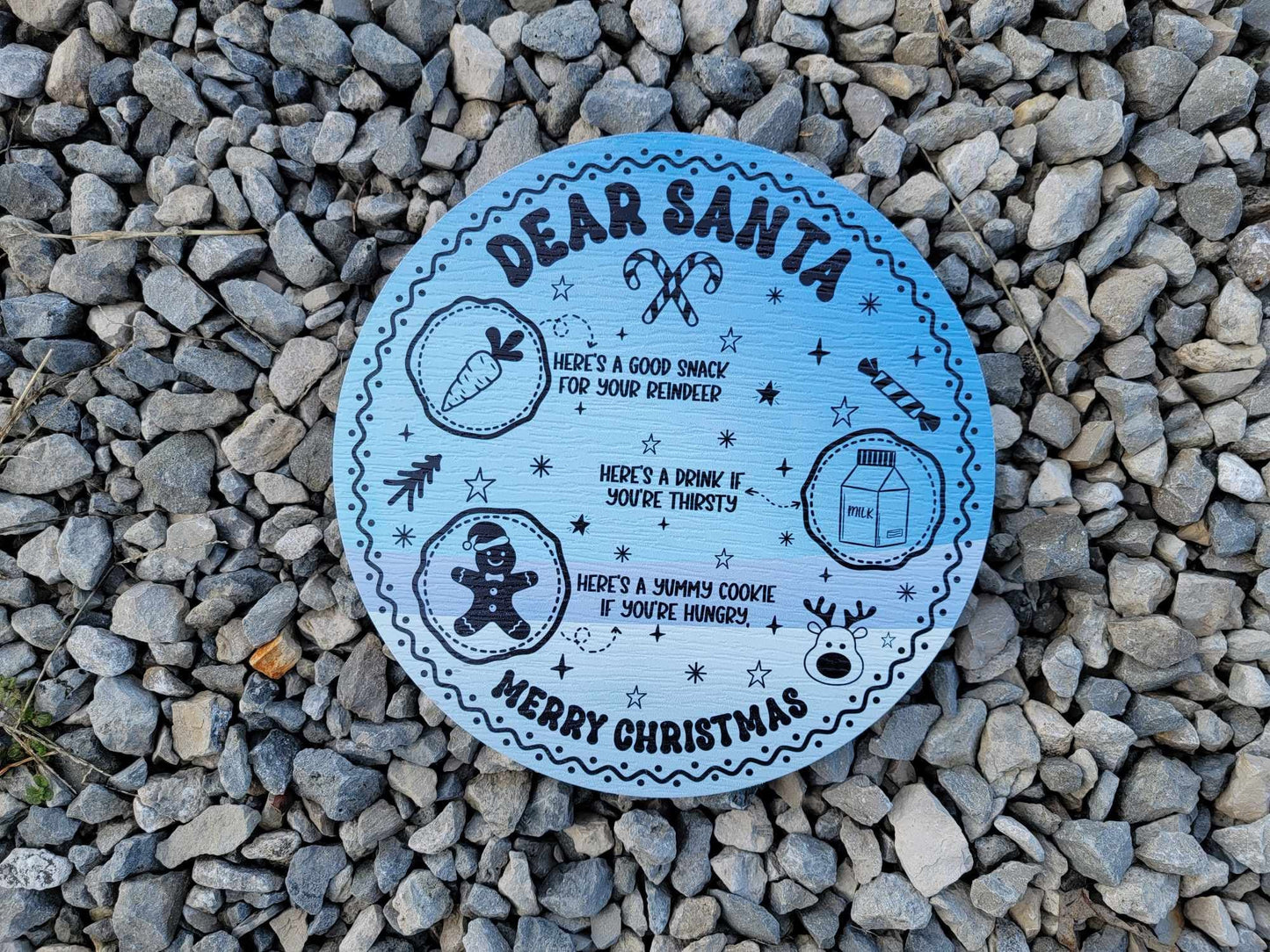 Dear Santa Tray Round Blue Cookies Milk Reindeer Carrot PVC Printed Christmas Day Treat Gift Snack Plate Leave for Santa