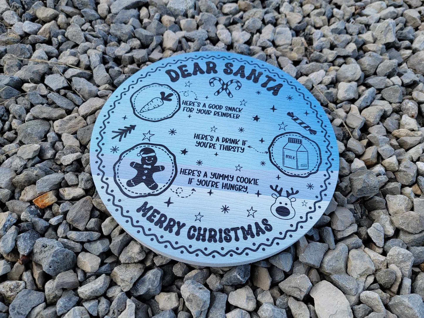 Dear Santa Tray Round Blue Cookies Milk Reindeer Carrot PVC Printed Christmas Day Treat Gift Snack Plate Leave for Santa