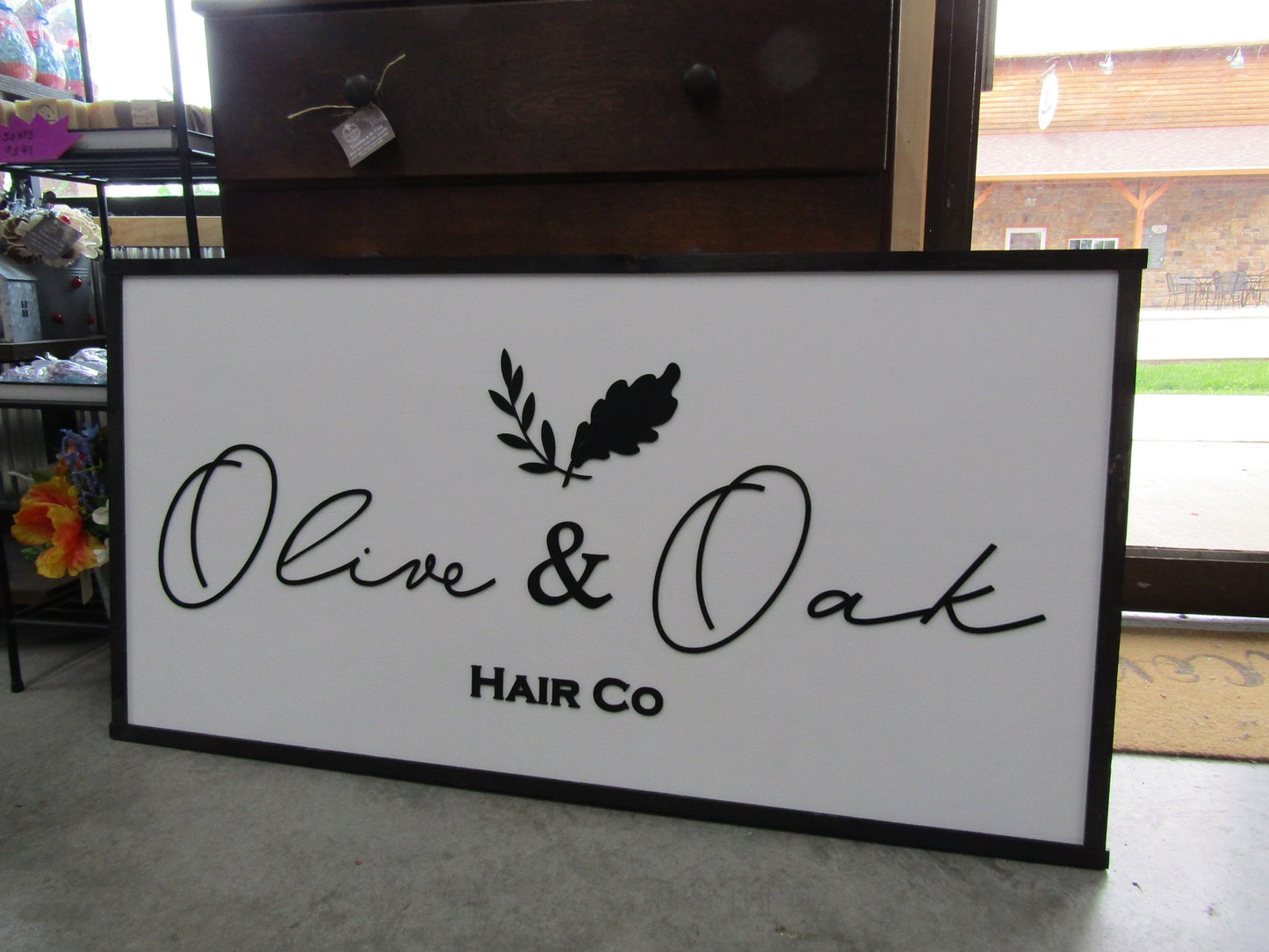 Large Custom Business Sign Hair Salon Company Olive Oak We Use Your Actual Graphic Business Logo Wood Laser Cut Out, 3D, Extra Large