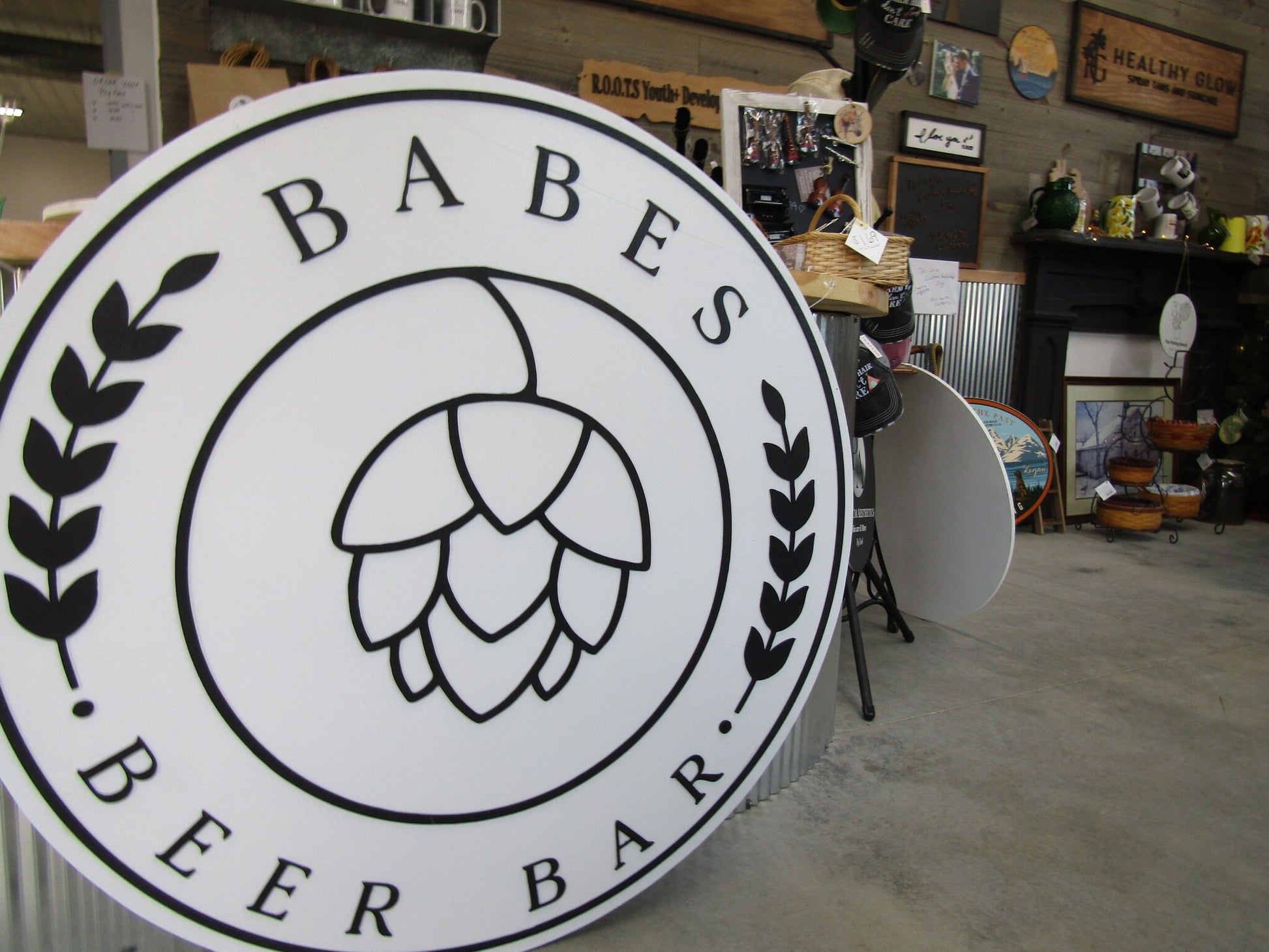 Custom Bar Sign Beer Round Business Drinks Food Barley Hops Babe Made to Order Logo Circle Wooden Handmade Raised Text Home