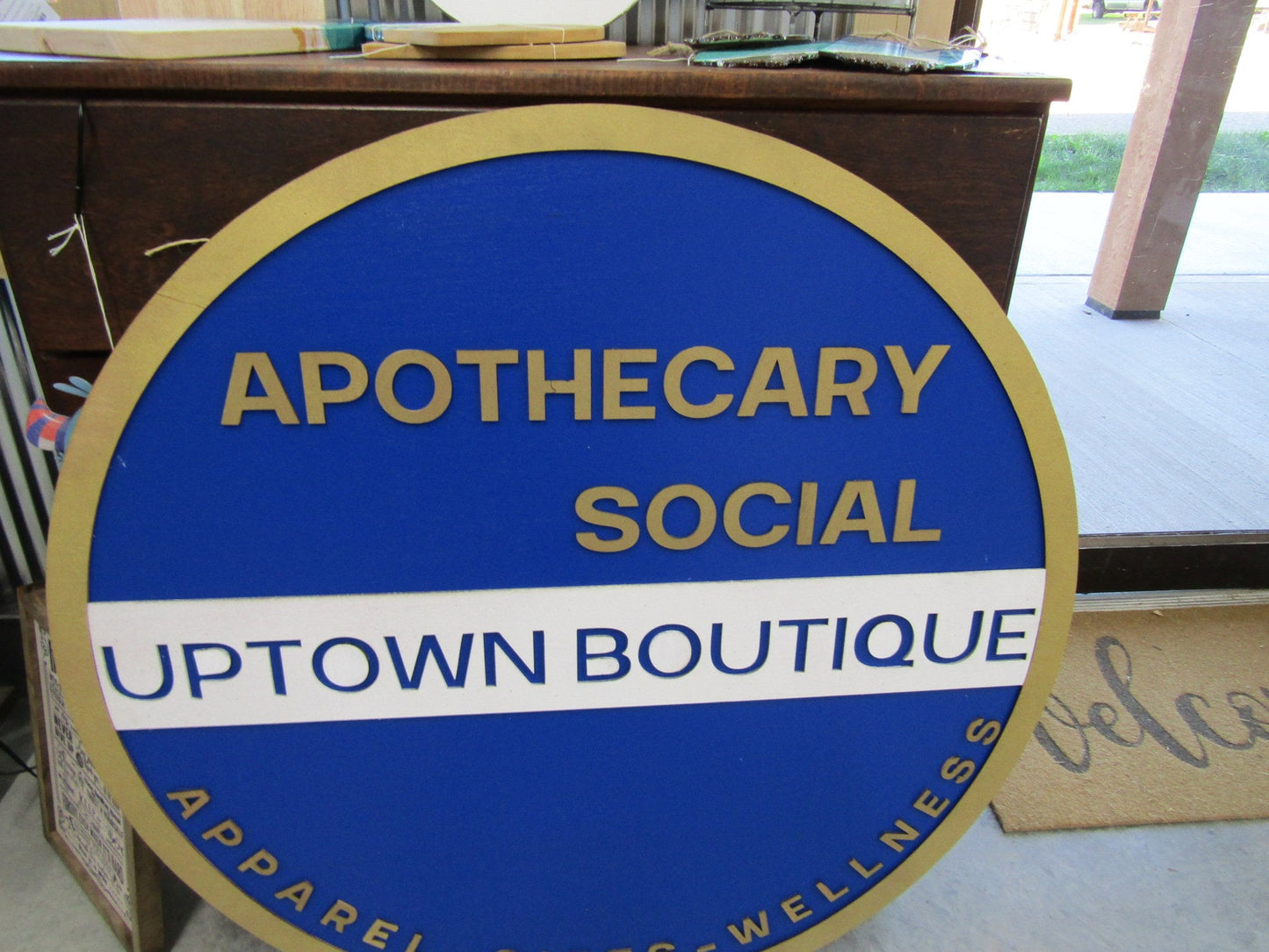 Custom Sign Round Business Uptown Boutique Social Commerical Signage Single Or Double Sided Made to Order Store Logo Circle Wooden Handmade