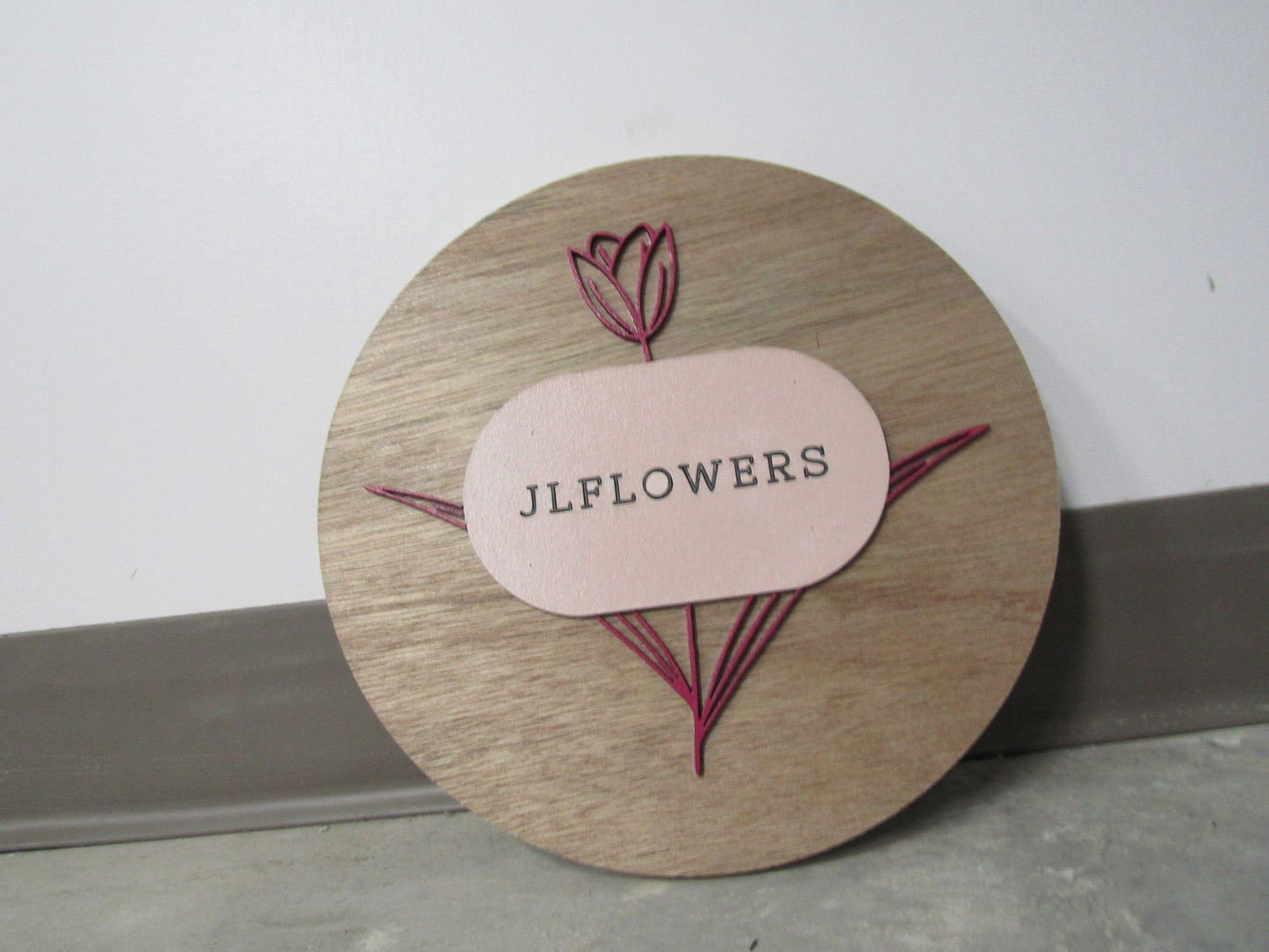 Custom Flower Sign Round Rustic Floral Small Business Booth Vendor Made to Order Logo Circle Wooden Handmade Raised Text Home