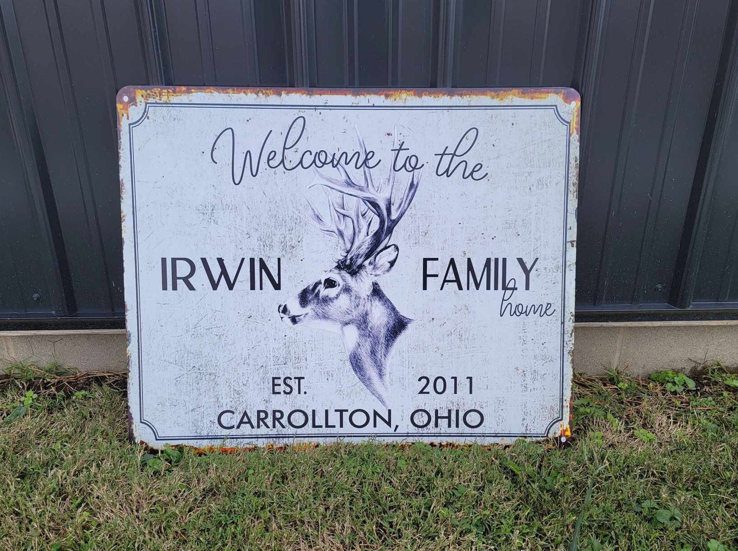 Custom Sign Printed Family Welcome Sign Deer Rustic Wood Unframed Buck Vintage Rectangle Lastname Personalized Porch