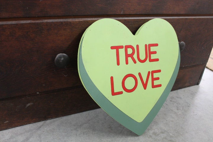 Candy Conversation Heart True Love Green Cutout Valentines Day Gift Photography Prop Handmade Homedecor Raised 3D Sign Wall Art