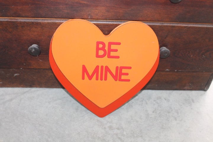Be Mine Orange Candy Conversation Heart Cutout Valentines Day Gift Photography Prop Handmade Homedecor Raised 3D Sign Wall Art