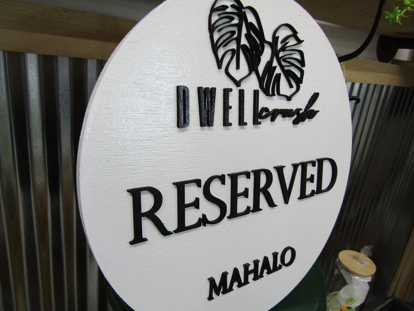 Business Reserved Sign Mahalo Tropical Custom Sign Round Commerical Signage Single Double Sided Made to Order Logo Wooden Handmade