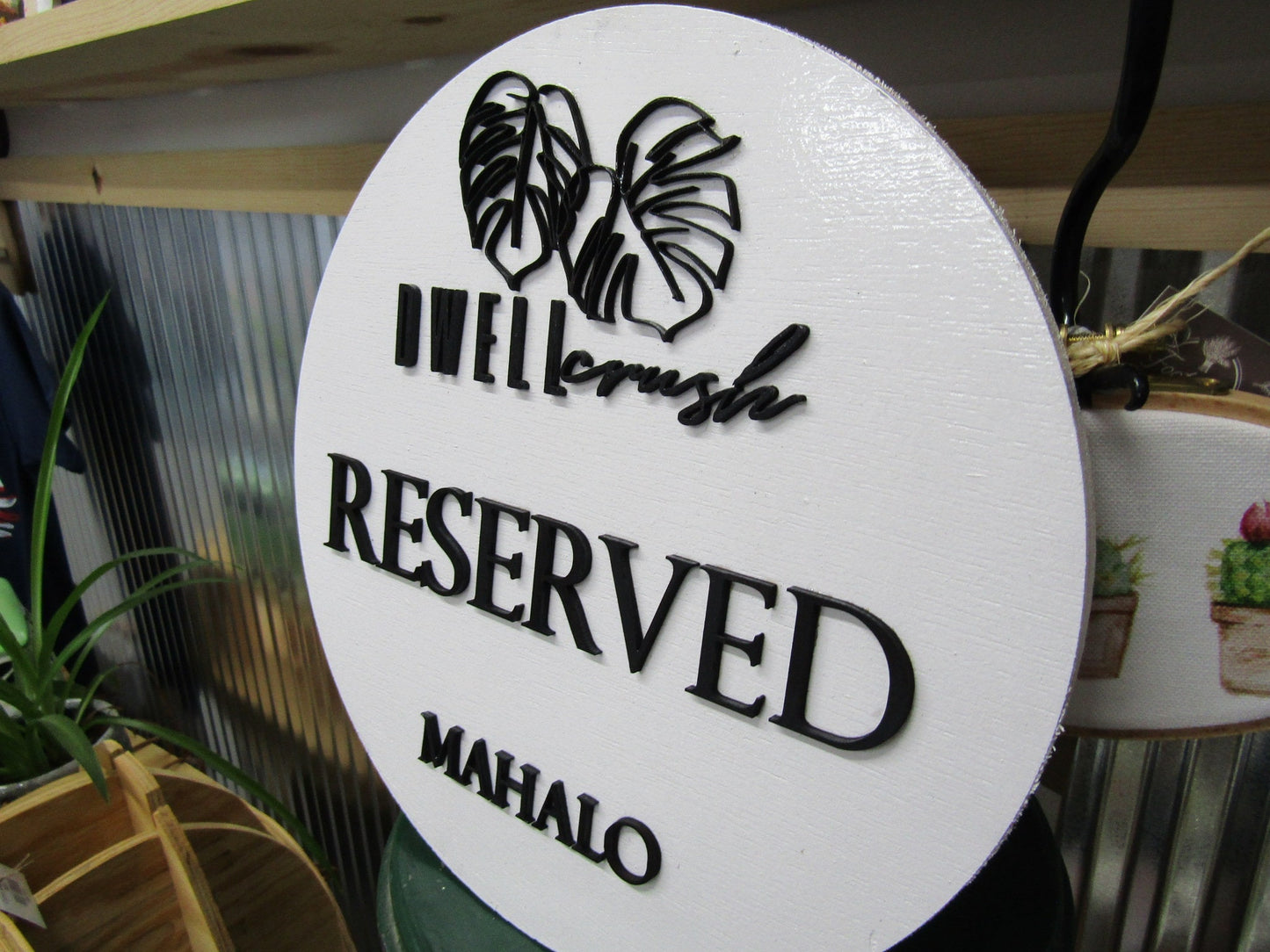 Business Reserved Sign Mahalo Tropical Custom Sign Round Commerical Signage Single Double Sided Made to Order Logo Wooden Handmade