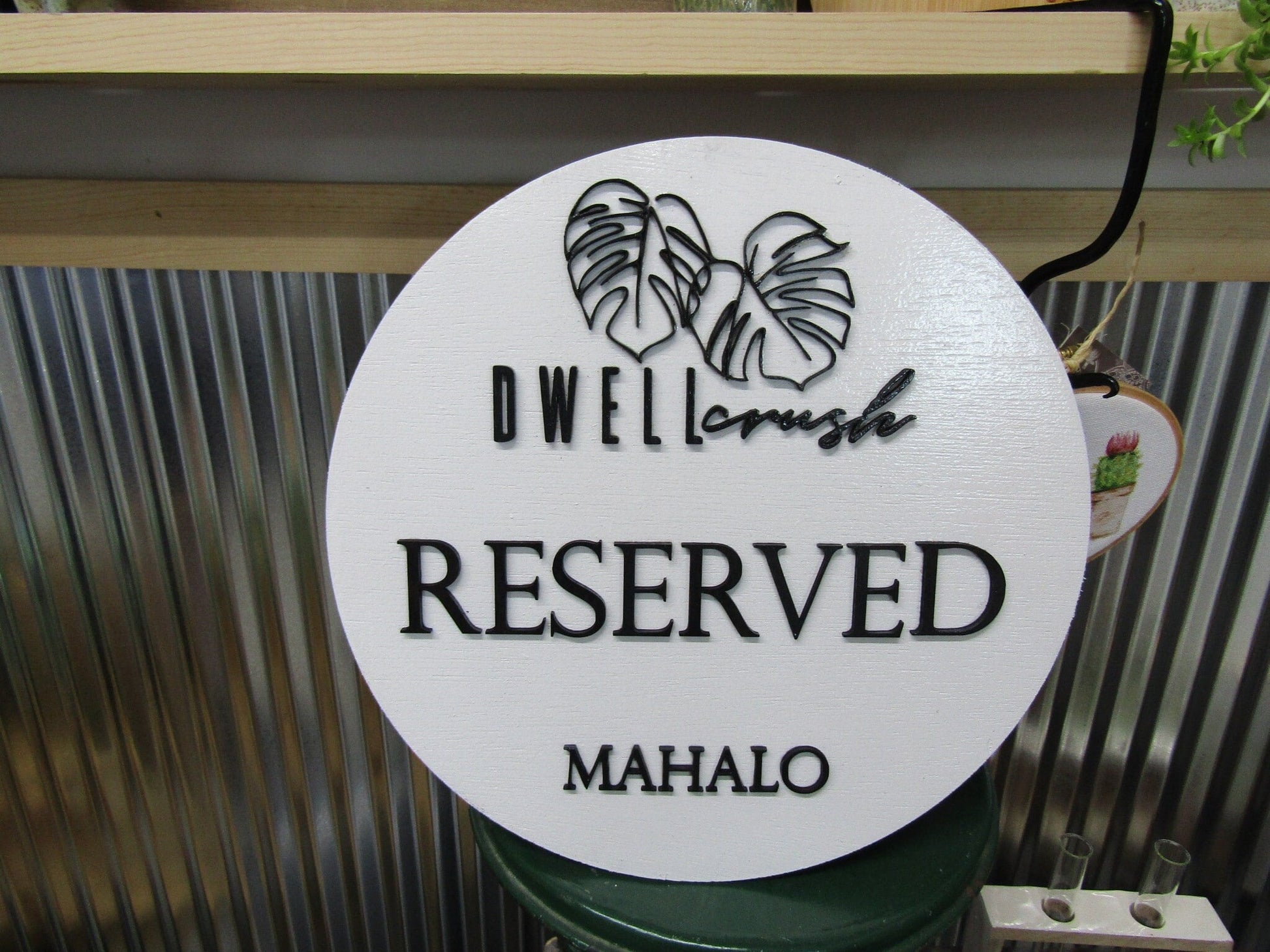 Business Reserved Sign Mahalo Tropical Custom Sign Round Commerical Signage Single Double Sided Made to Order Logo Wooden Handmade