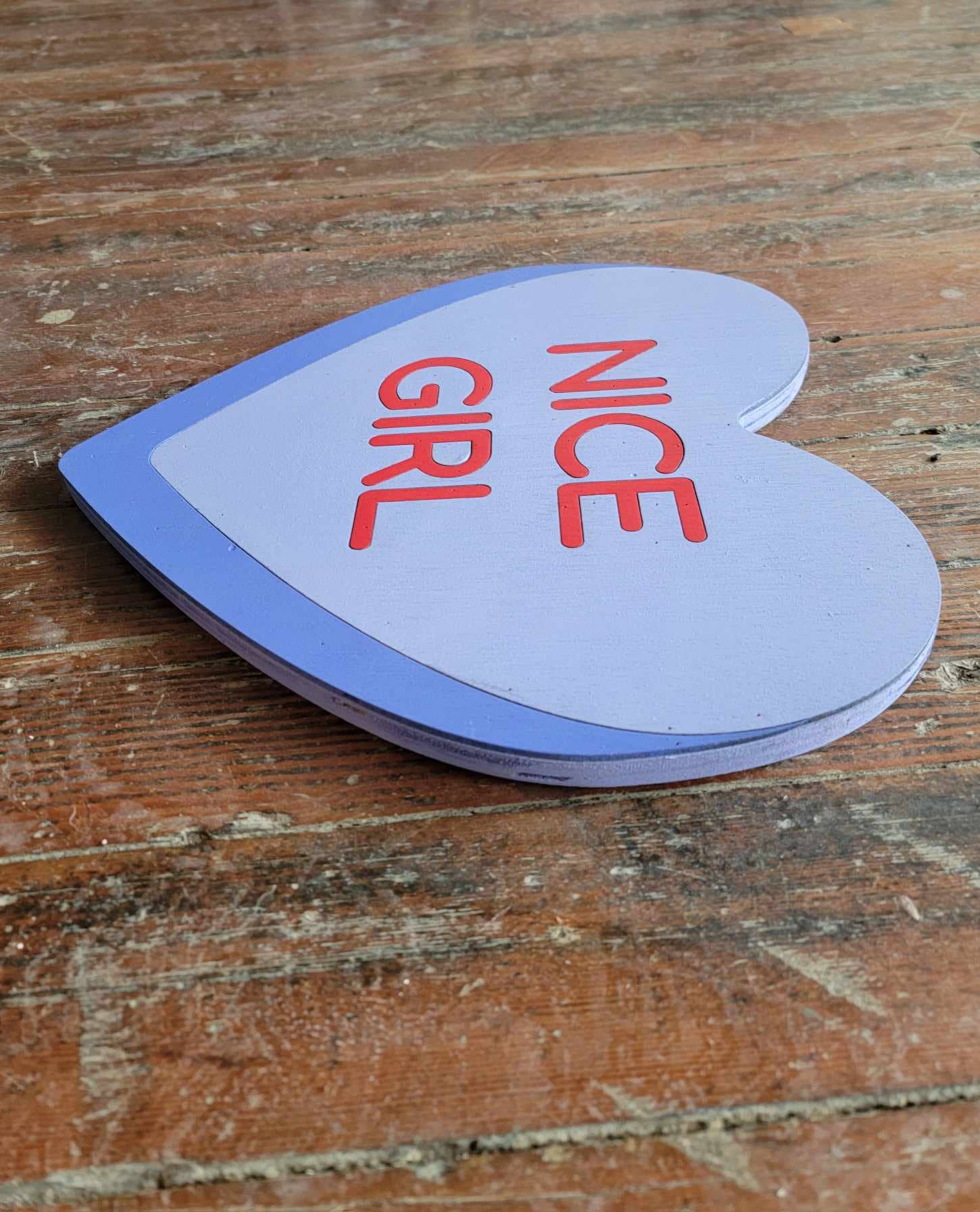 Wooden Purple Nice girl Candy Conversation Heart Cutout Valentines Day Gift Photography Prop Handmade Homedecor Raised 3D Sign Wall Art