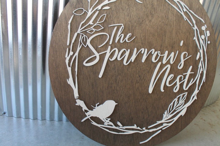 Sparrow Nest Bird Hoop Boutique Small Business Brand Custom Round Business Commerical Sign Made to Order Small Shop Logo Wooden Handmade