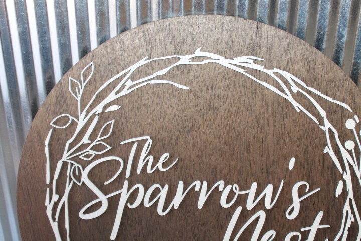 Sparrow Nest Bird Hoop Boutique Small Business Brand Custom Round Business Commerical Sign Made to Order Small Shop Logo Wooden Handmade