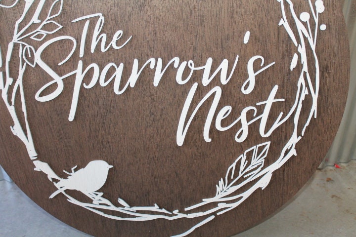 Sparrow Nest Bird Hoop Boutique Small Business Brand Custom Round Business Commerical Sign Made to Order Small Shop Logo Wooden Handmade