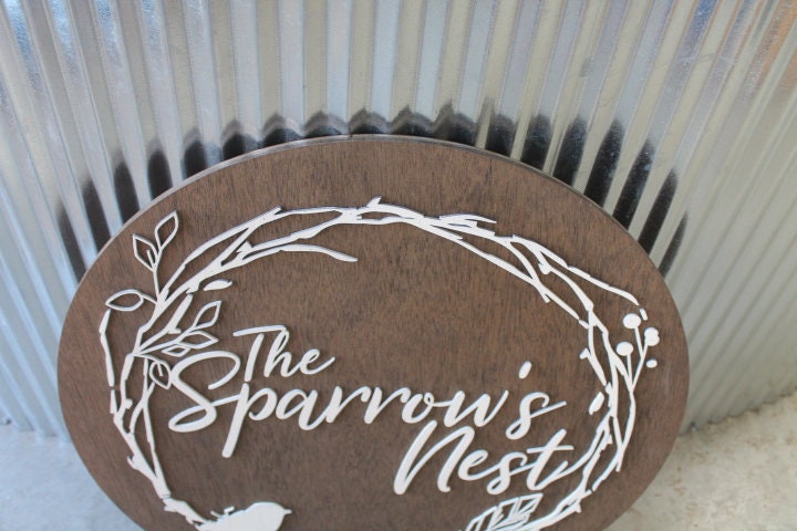 Sparrow Nest Bird Hoop Boutique Small Business Brand Custom Round Business Commerical Sign Made to Order Small Shop Logo Wooden Handmade