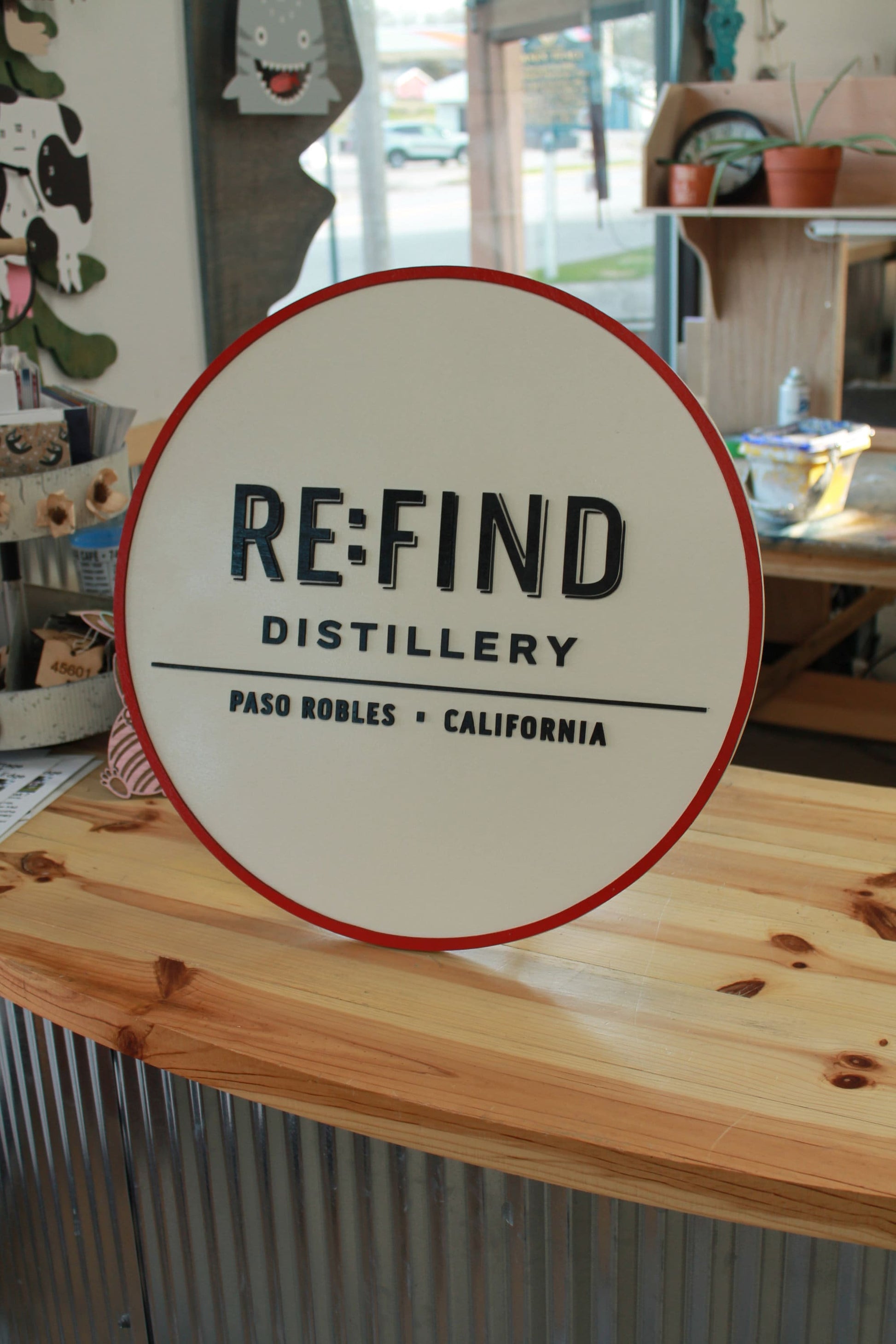 Distillery Drink Bar Table Top Standing Desk Sitter Custom Round Business Commerical Sign Made to Order Small Shop Logo Wooden Handmade