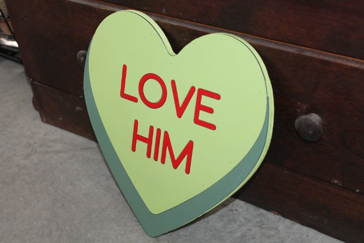 Wooden Love Him Green Candy Conversation Heart Cutout Valentines Day Gift Photography Prop Handmade Homedecor Raised 3D Sign Wall Art
