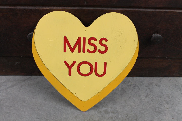Wooden Miss You Yellow Candy Conversation Heart Cutout Valentines Day Gift Photography Prop Handmade Homedecor Raised 3D Sign Wall Art