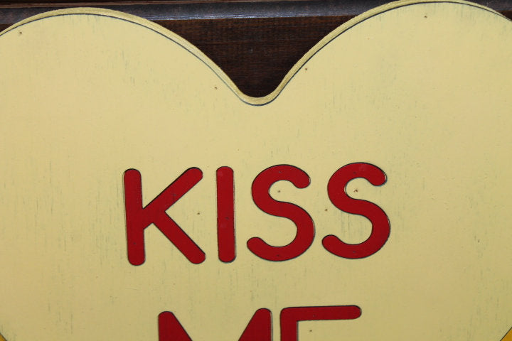 Wooden Kiss Me Yellow Candy Conversation Heart Cutout Valentines Day Gift Photography Prop Handmade Homedecor Raised 3D Sign Wall Art