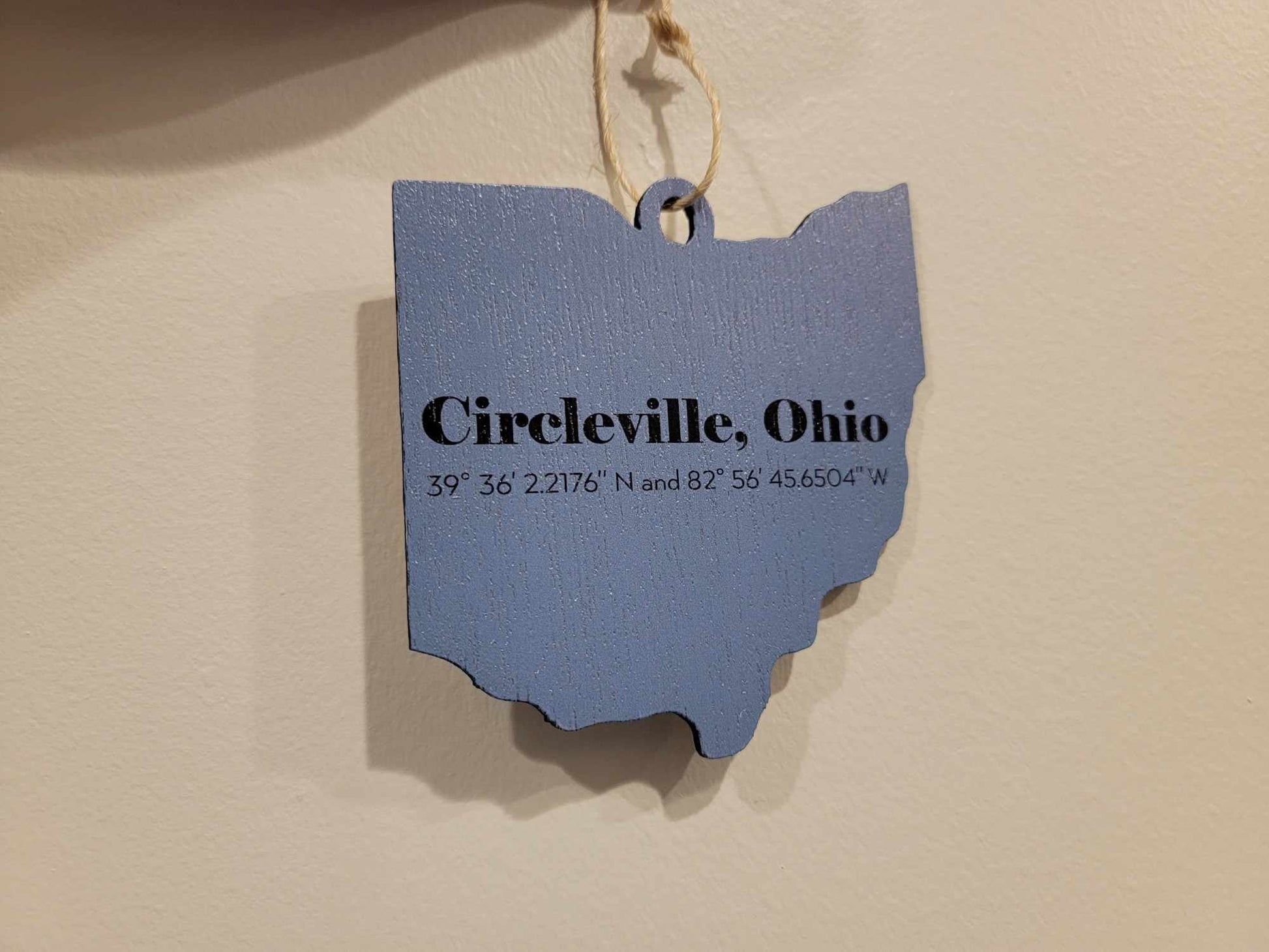 Circleville Map Coordinates State Ornament Keepsake Home Hometown Keychain Wood Print Gift Ohio Blue Roundtown Tree Christmas