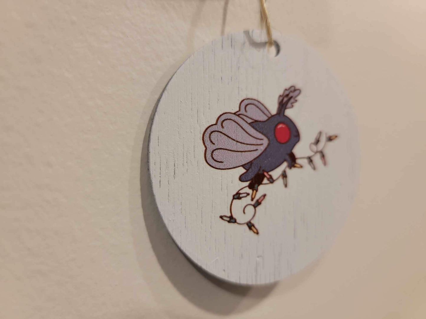 Moth man Christmas lights festive Cryptic Ornament Collector Mythical Printed Keychain Giftable Gift for Him Gift for her Wooden