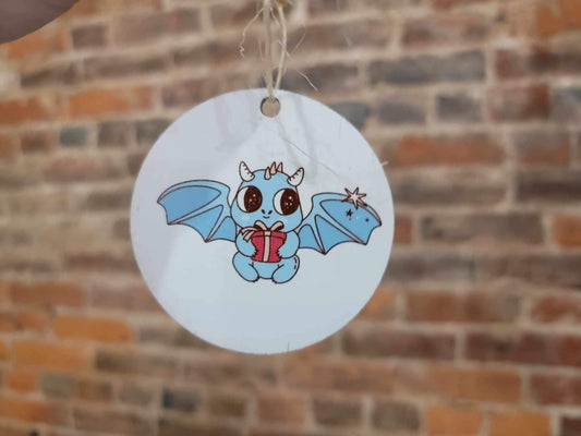 Dragon Little Monster Cute Cartoon Festive Cryptic Ornament Collector Mythical Printed Keychain Giftable Gift for Him Gift for her Wooden