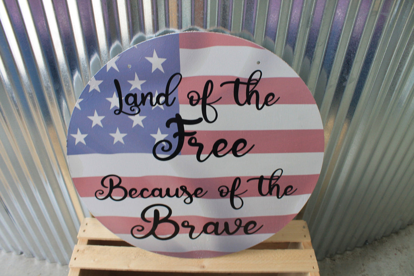 Home of the Free Because of the Brave American Flag Wall Hanger Wreath Sign Door Hanger Round Front Door Entry Way Decor Plaque Wood Print