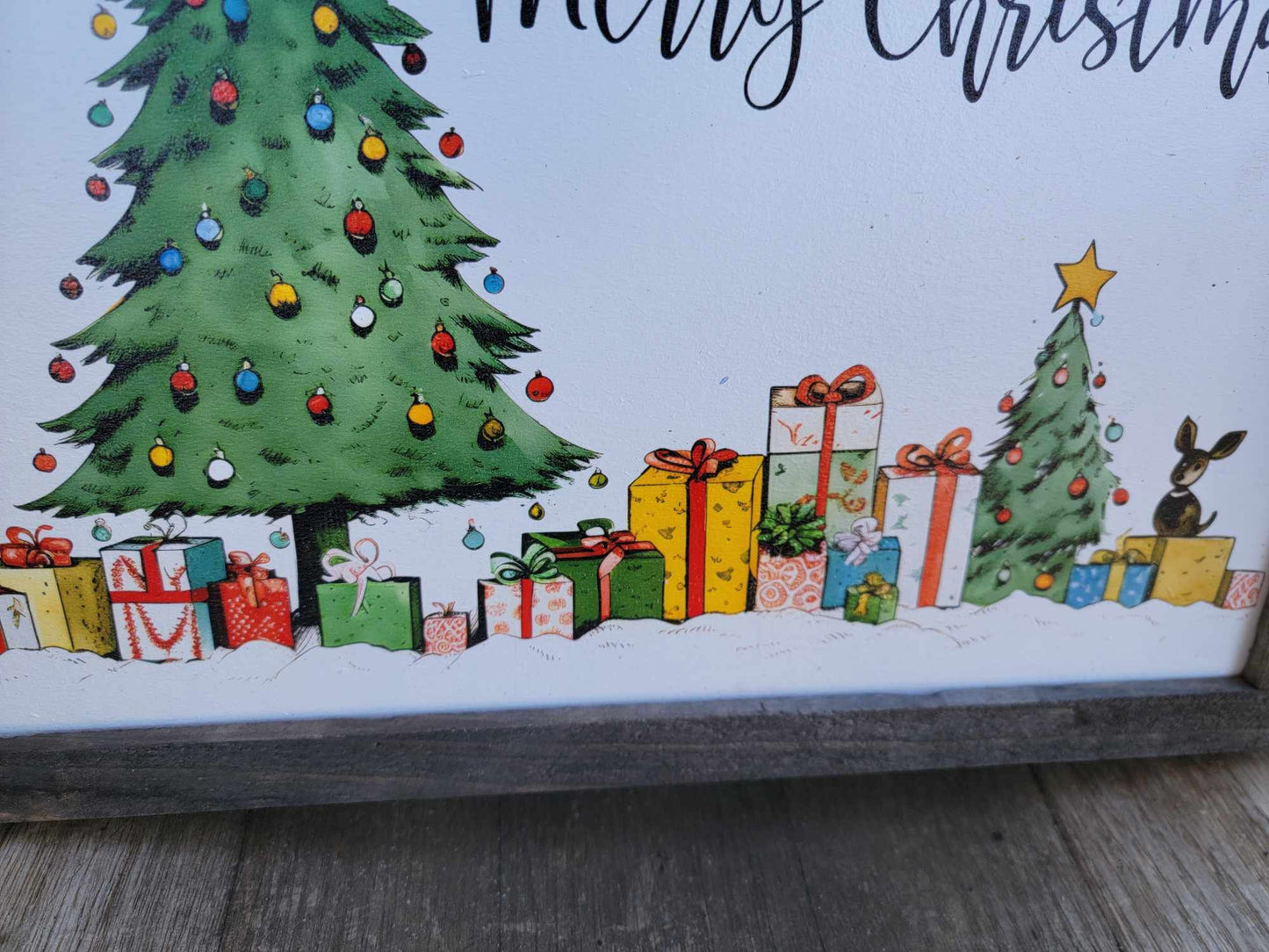 Winky Circleville Ohio Christmas Tree Winter Mascot Tree Top Presents 43113 Handmade Printed Color Rustic Framed Wall Art Decor