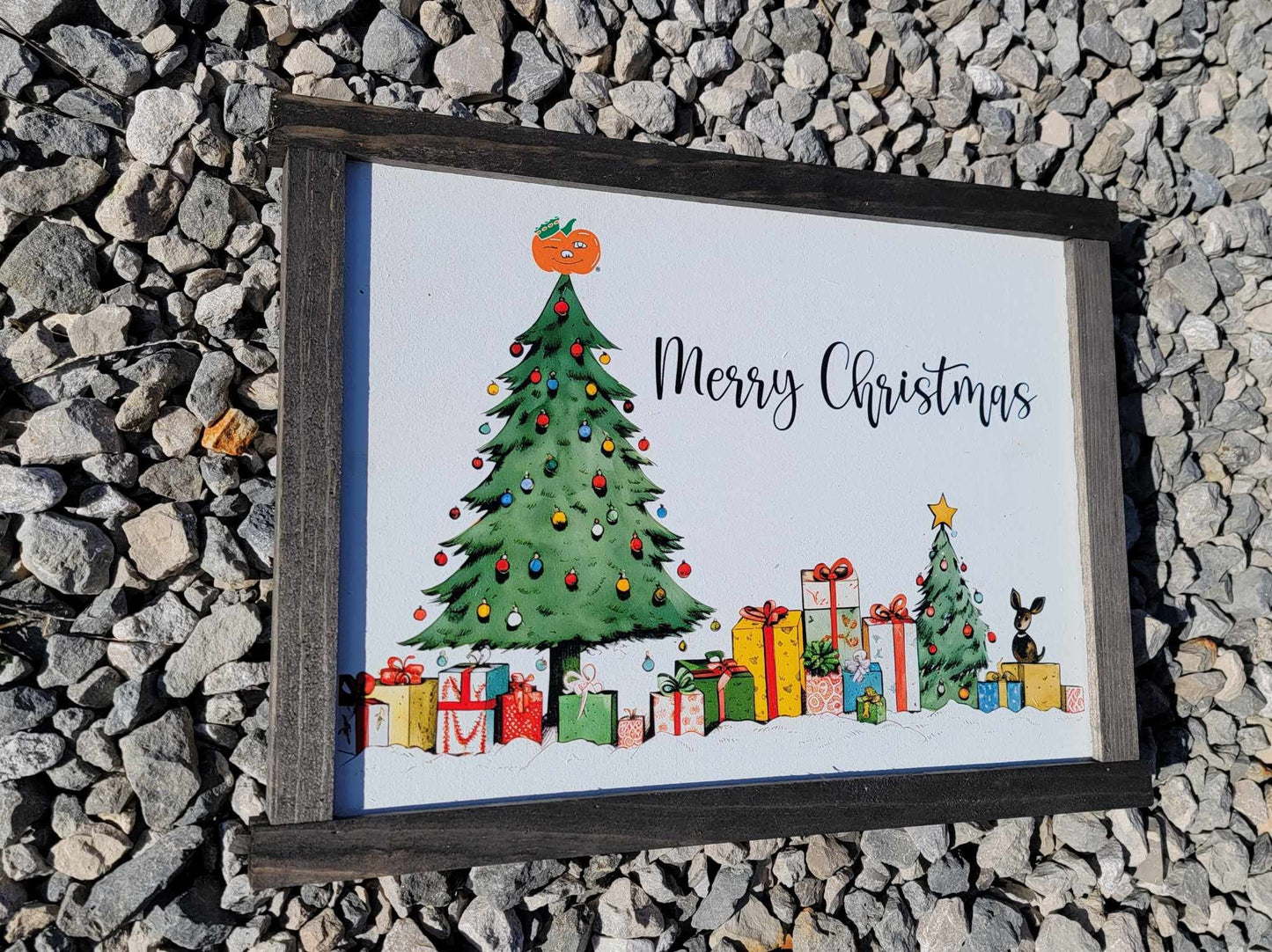 Winky Circleville Ohio Christmas Tree Winter Mascot Tree Top Presents 43113 Handmade Printed Color Rustic Framed Wall Art Decor