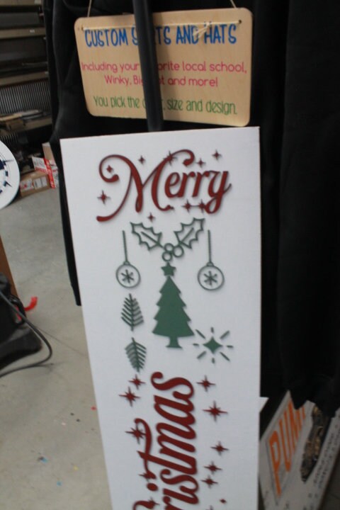 Merry Christmas Yall Farmhouse Porch Leaner Step Door Sign 3D Handmade Winter Unframed Red and Green Country Southern