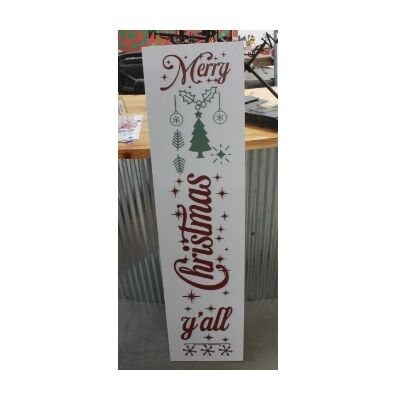 Merry Christmas Yall Farmhouse Porch Leaner Step Door Sign 3D Handmade Winter Unframed Red and Green Country Southern