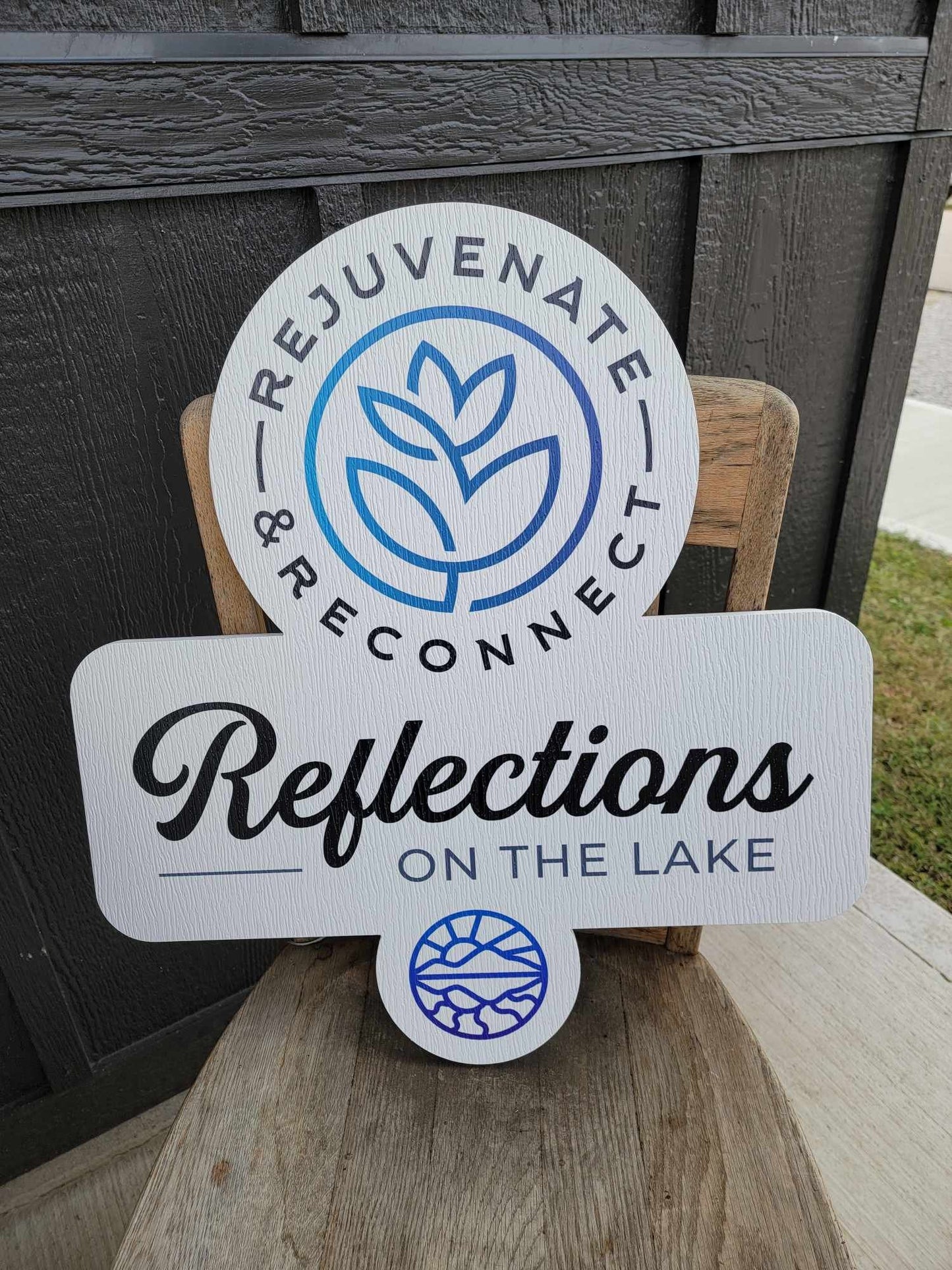 Custom Contour Logo PVC Sign Smooth Rejuvenate Lake Spa Outdoor Ready for your Business Logo Great For Outdoor Ready to Hang Mount
