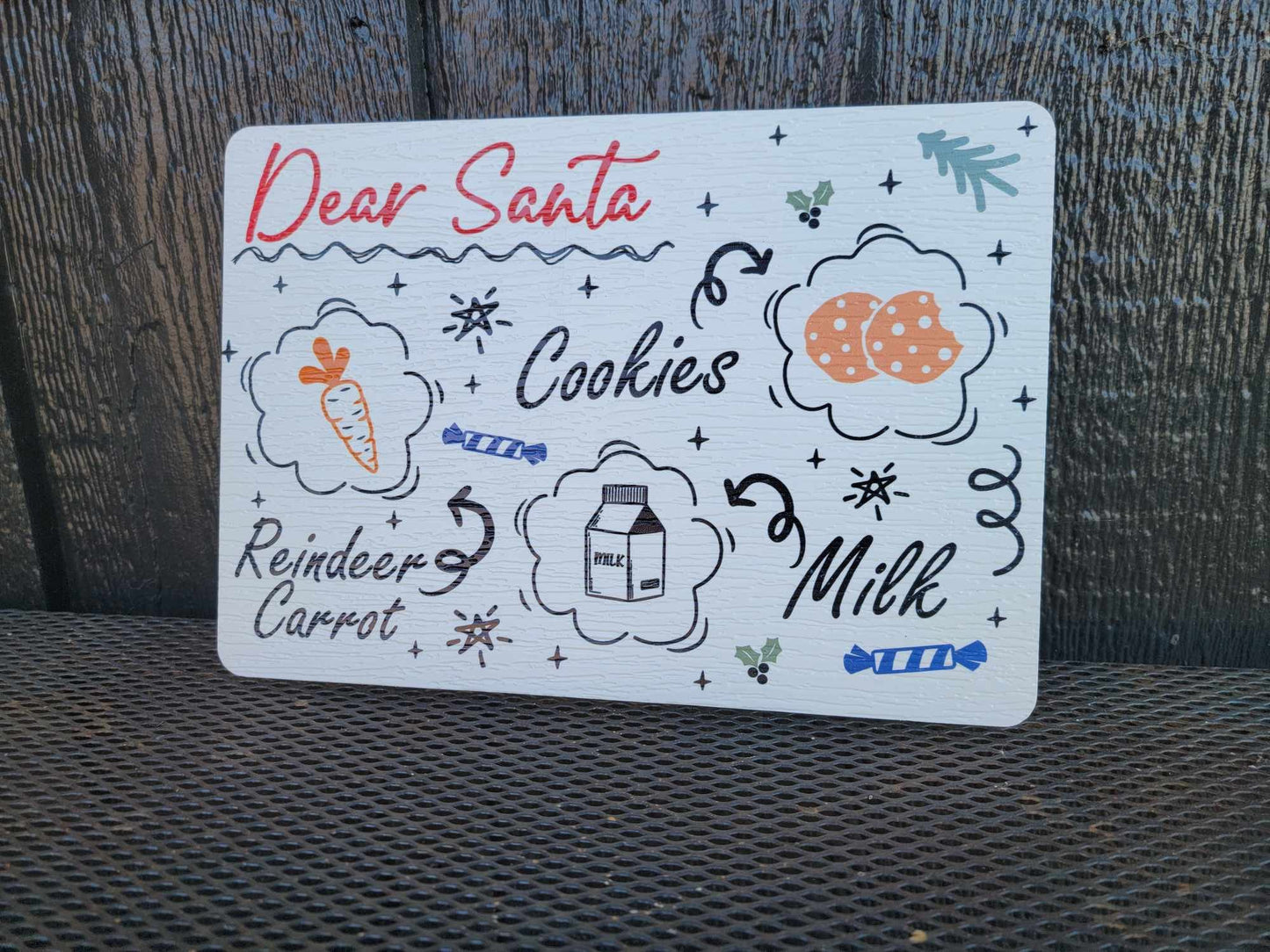 Dear Santa Cursive Drawing Tray Cookies Milk Reindeer Carrot PVC Printed Christmas Day Treat Gift Snack Plate Leave for Santa