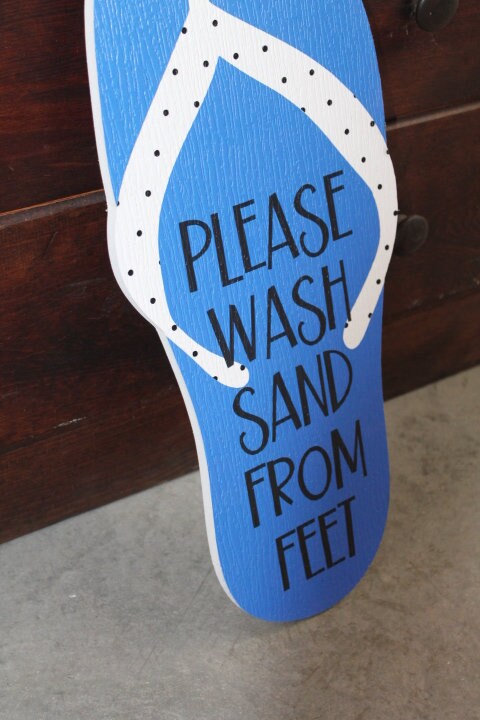 Contour Flipflop Please Wash Sand BNB Vacation Home Pool Beach Outdoor Weather Proof PVC Textured Woodgrain