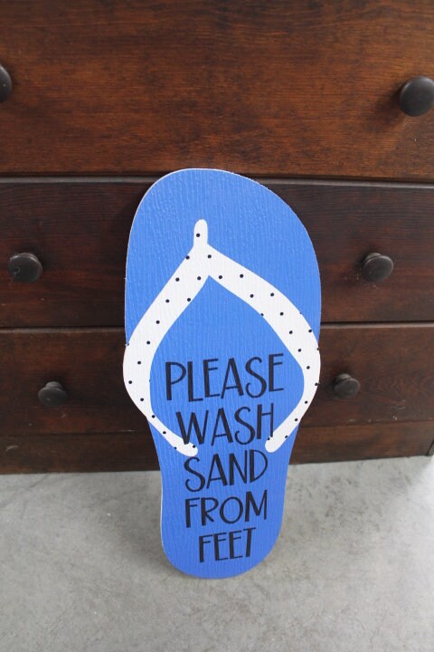 Contour Flipflop Please Wash Sand BNB Vacation Home Pool Beach Outdoor Weather Proof PVC Textured Woodgrain