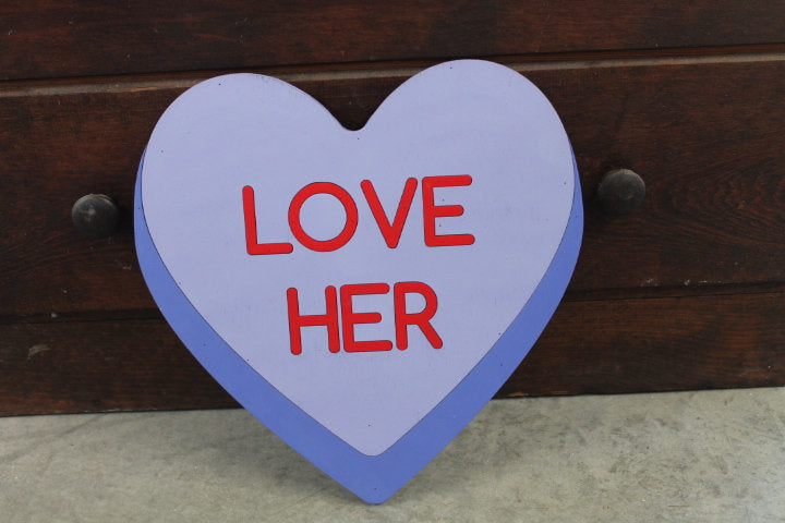 Valentines Day Conversation Heart Purple Cutout Love Her Photography Prop Decor Handmade Home Decor Raised 3D Giftable Sign Wall Art