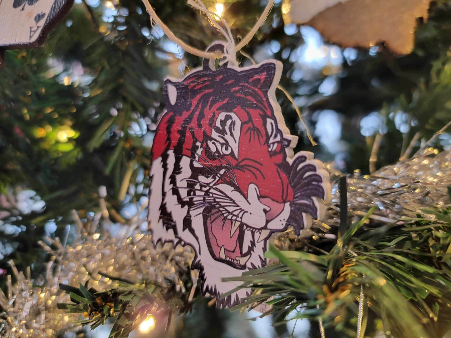 Printed Ornament Tiger Mascot School Academy Printed Logo Tree Circleville Keychain Decoration Décor Wood Sign Gift