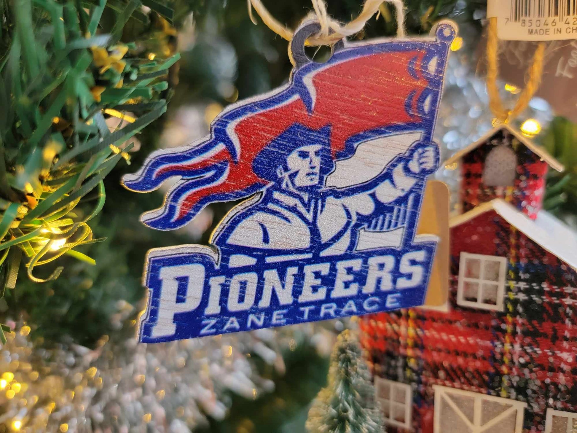 Printed Ornament Pioneer Mascot School Academy Printed Logo Zane Trace Keychain Decoration Décor Wood Sign Gift