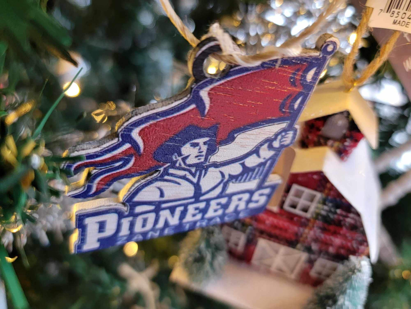 Printed Ornament Pioneer Mascot School Academy Printed Logo Zane Trace Keychain Decoration Décor Wood Sign Gift