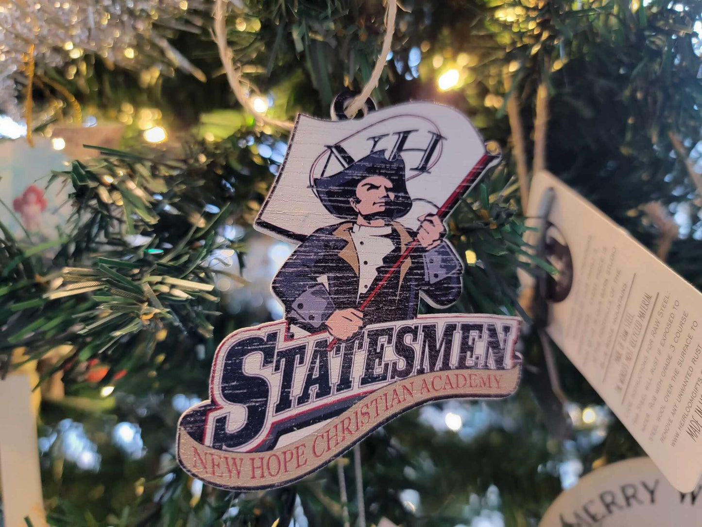 Printed Ornament Statesmen Mascot School Academy Printed Logo New Hope Keychain Decoration Décor Wood Sign Gift