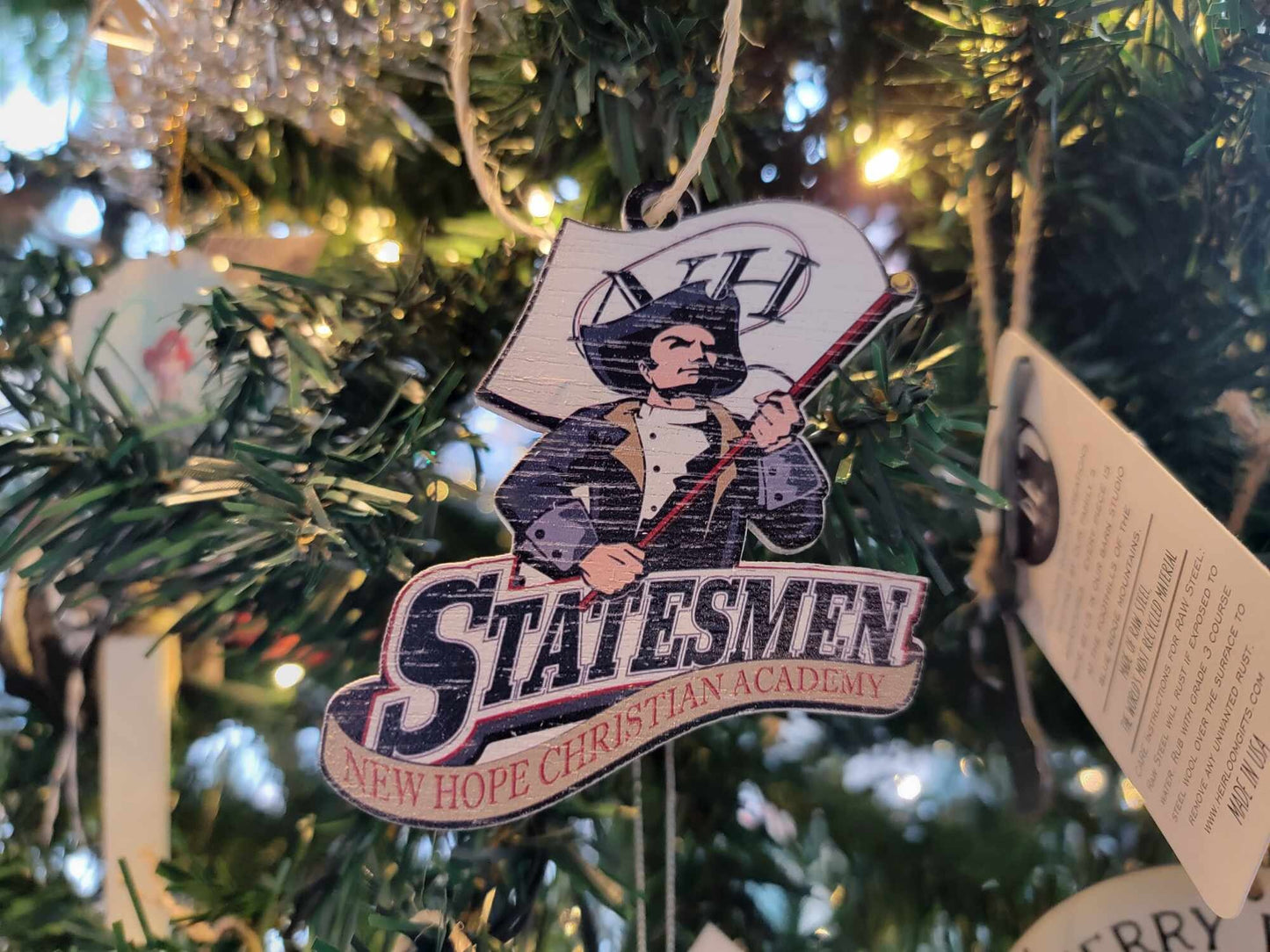 Printed Ornament Statesmen Mascot School Academy Printed Logo New Hope Keychain Decoration Décor Wood Sign Gift