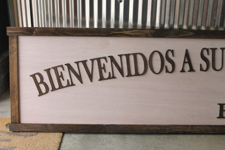 Custom Welcome Bienvenidos Supermarket Espanol Sign Spanish Hispanic Handmade Wooden 3D Personalized Brown Store Rustic Your Text Here