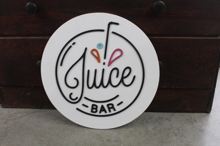 Wooden Juice Bar Sign Juice Stand 3D Text White Contemporary Smoothie Stand Straw Fruit Design Wall Art Decoration Wood Sign Lemonade