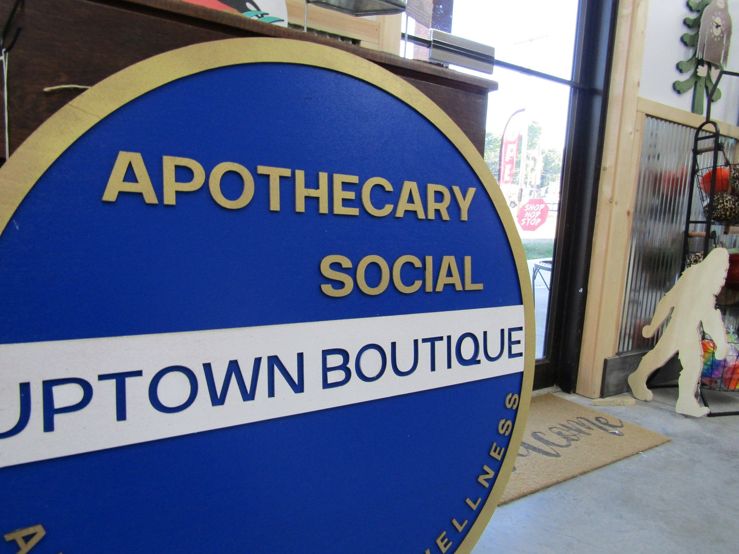 Custom Sign Round Business Uptown Boutique Social Commerical Signage Single Or Double Sided Made to Order Store Logo Circle Wooden Handmade