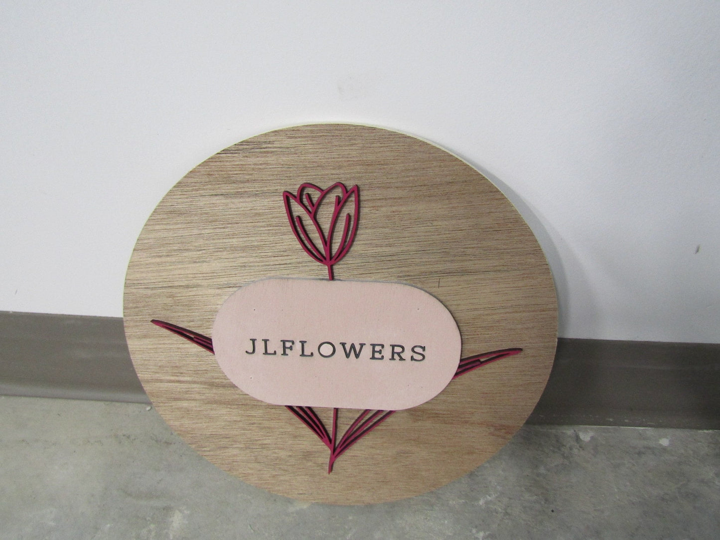 Custom Flower Sign Round Rustic Floral Small Business Booth Vendor Made to Order Logo Circle Wooden Handmade Raised Text Home