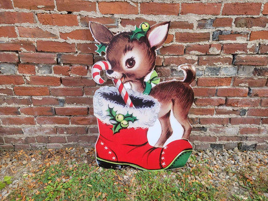 Vintage Yard Art PVC Reindeer Baby Santas boot Candy Cane Christmas Outdoor Weather Proof Printed image Yard Decor