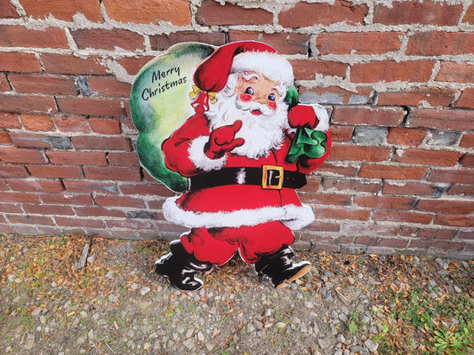 Vintage Yard Art PVC Winter Santa Merry Christmas Bag of Toys Yard Sign Decorations Yard Decor Christmas Outdoor Weatherproof Printed image