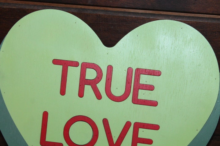 Candy Conversation Heart True Love Green Cutout Valentines Day Gift Photography Prop Handmade Homedecor Raised 3D Sign Wall Art
